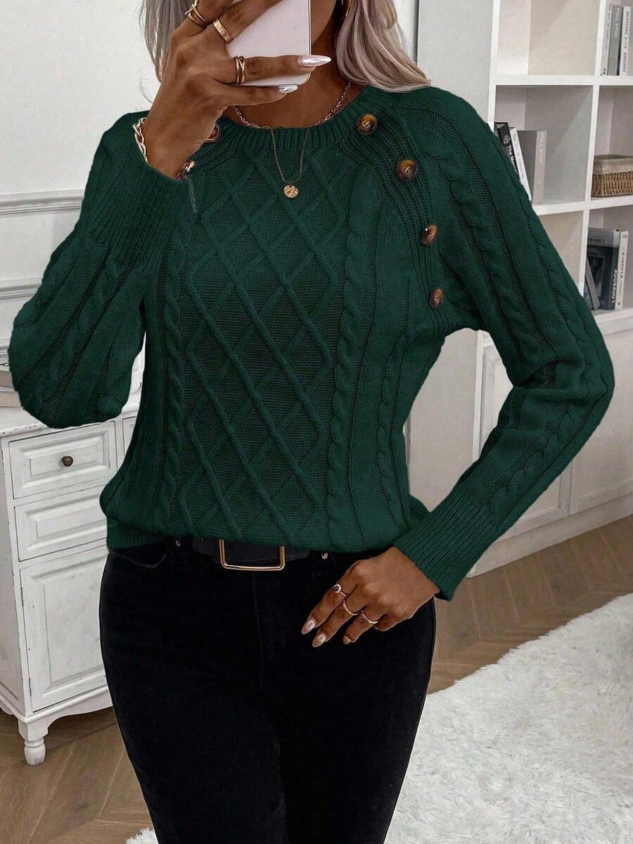 ASTRELLA – Ladies’ Button-Detail Cable Knit Jumper
