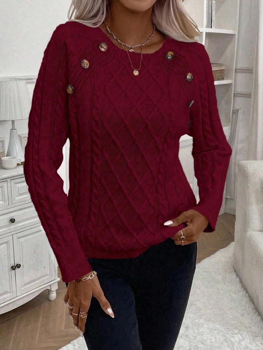 ASTRELLA – Ladies’ Button-Detail Cable Knit Jumper