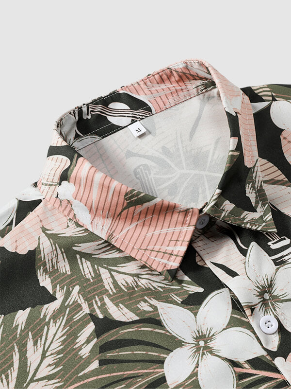 Men's floral print button down short sleeve shirt