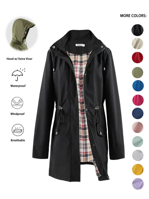 QING™ - Casual Hooded Trench Coat with Drawstring and Zip Closure