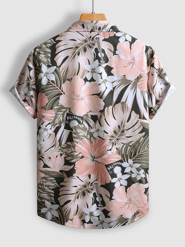 Men's floral print button down short sleeve shirt
