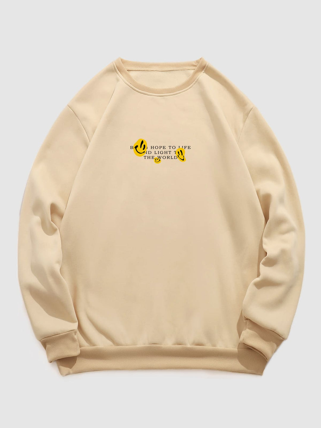 Men's Letter Smiley Face Print Casual Round Neck Pullover Sweatshirt