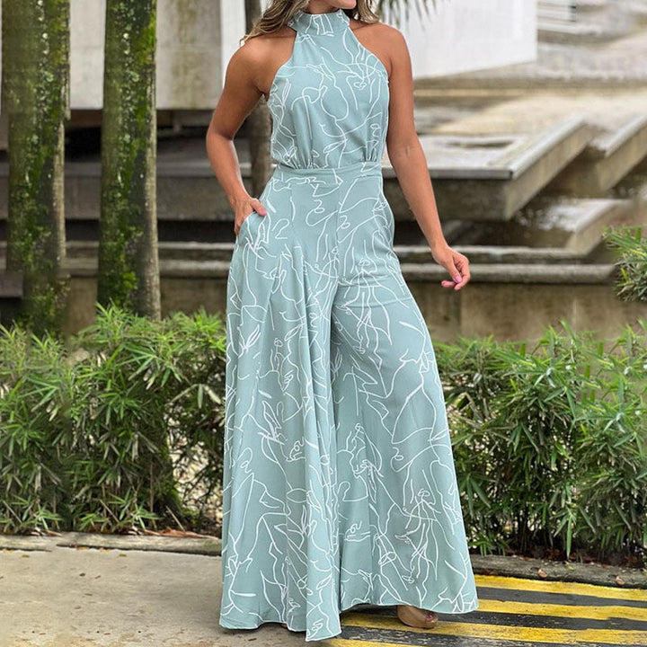 Elegant Wide Leg Neck Tie Sleeveless Summer Jumpsuit