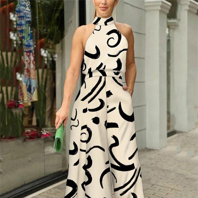 Elegant Wide Leg Neck Tie Sleeveless Summer Jumpsuit