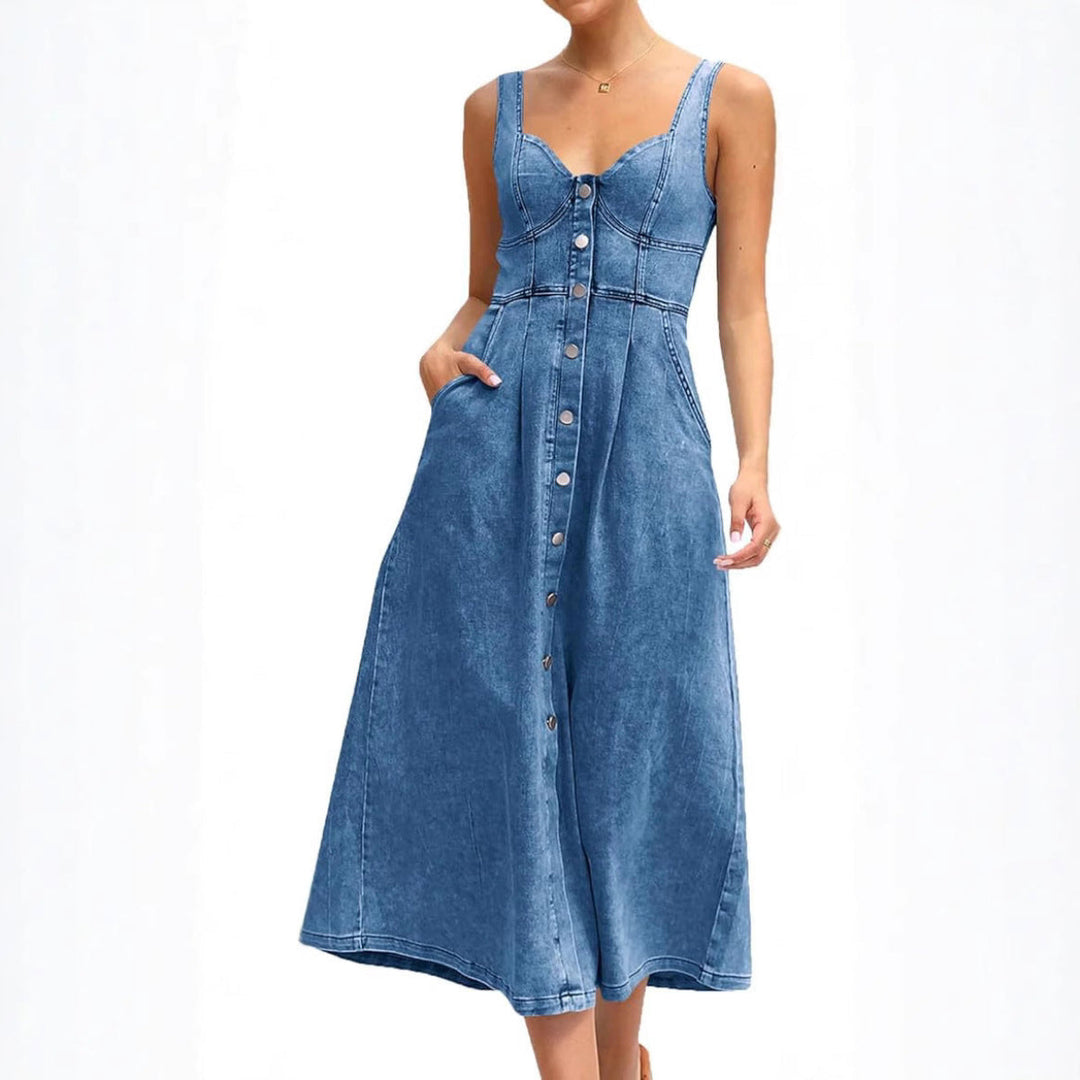 JAYLIN™ – Timeless Sleeveless Denim Dress with Button Front