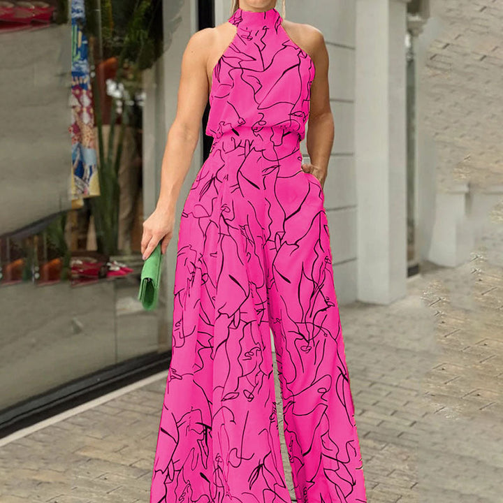 Elegant Wide Leg Neck Tie Sleeveless Summer Jumpsuit