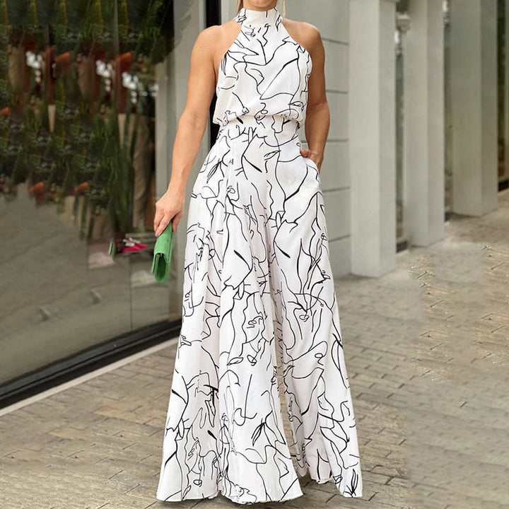 Elegant Wide Leg Neck Tie Sleeveless Summer Jumpsuit