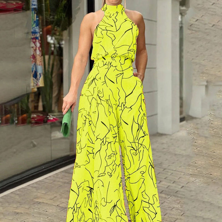 Elegant Wide Leg Neck Tie Sleeveless Summer Jumpsuit